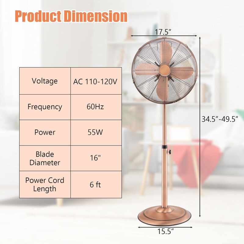 Pedestal Standing Fan Oscillating Pedestal Fan with 3 Speeds and Adjustable Height