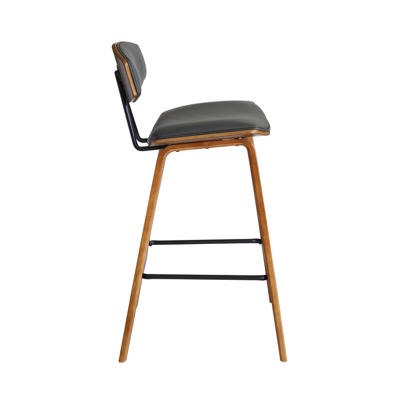 Fox Counter Height Black Faux Leather and Black Wood Mid-Century Modern Bar Stool