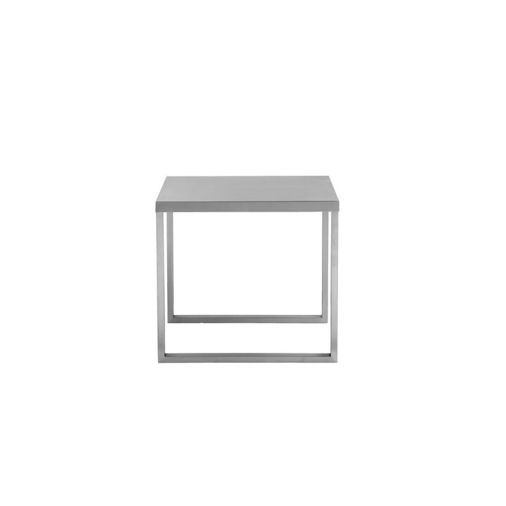 Tom 22 Inch Side End Table, Square Top, Square Legs, Gray Brushed Metal - Benzara