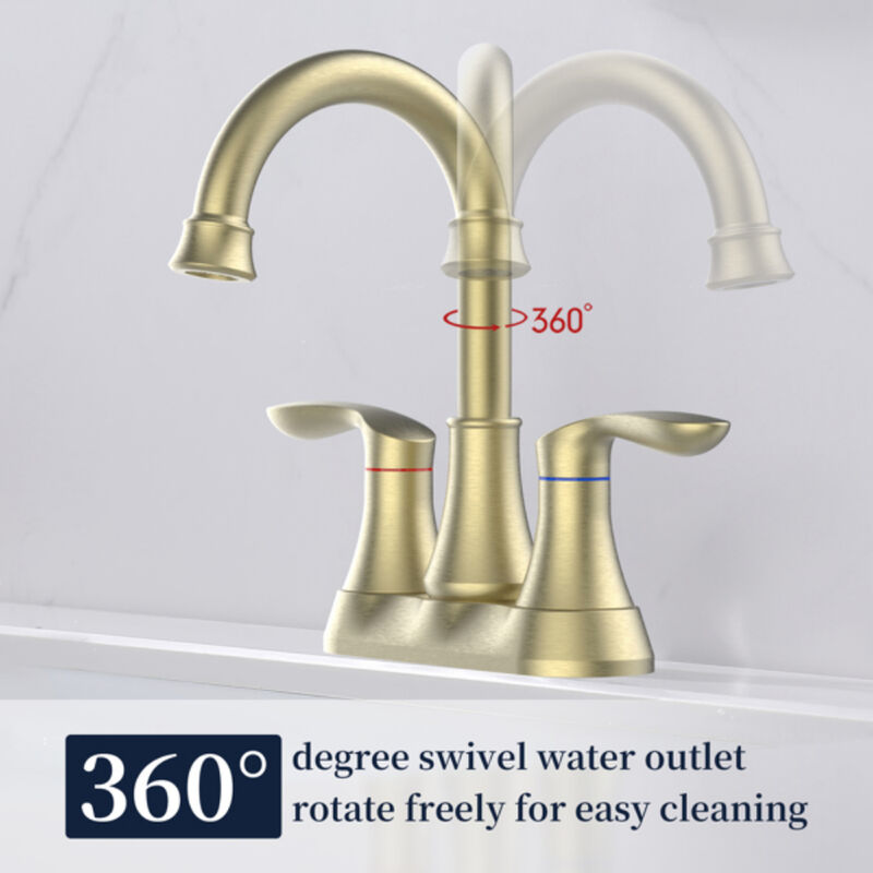 2-Handle Bathroom Faucet with Pop-Up Drain and 360° Swivel High Arc Spout