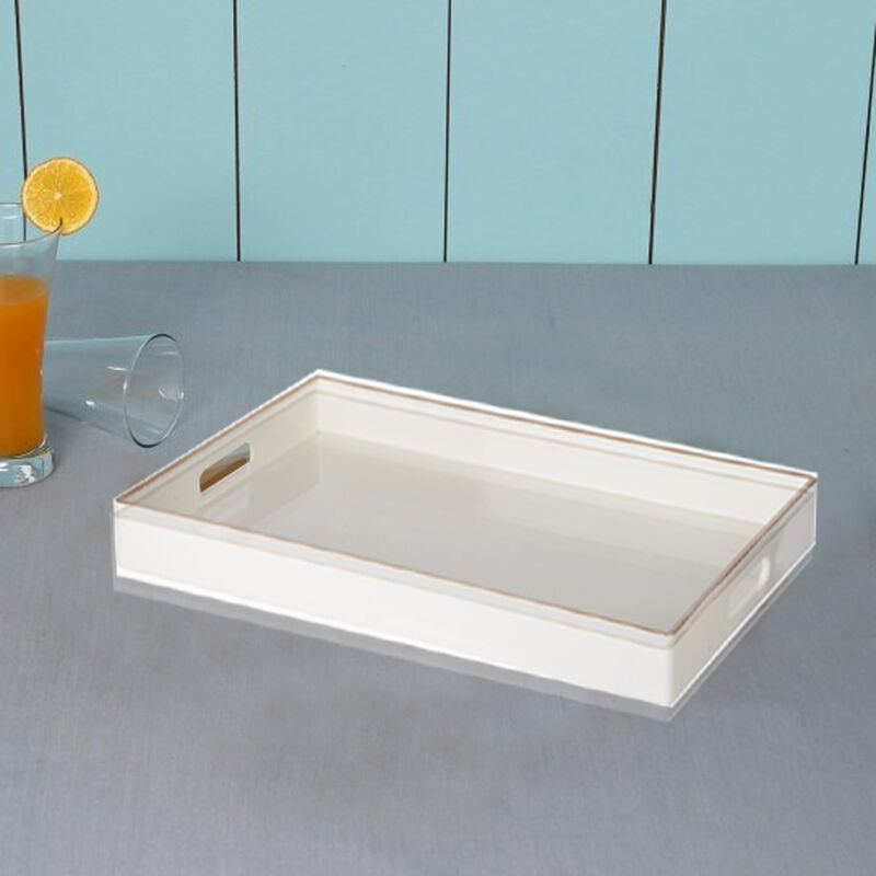Mimosa Rectangle Tray With Cutout Handles, White - Benzara