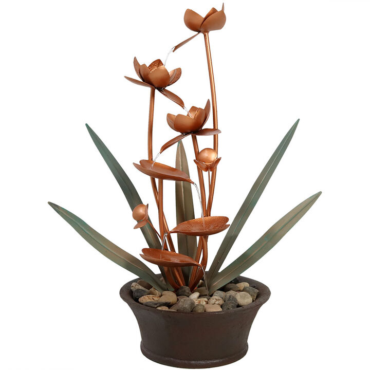 Sunnydaze Copper Flower Blossoms Outdoor Garden Water Fountain - 28 in