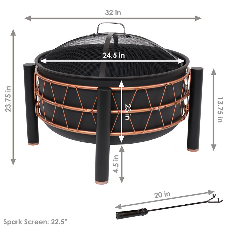 Sunnydaze 24.5-Inch Wood-Burning Fire Pit with Trapezoid Pattern - Black