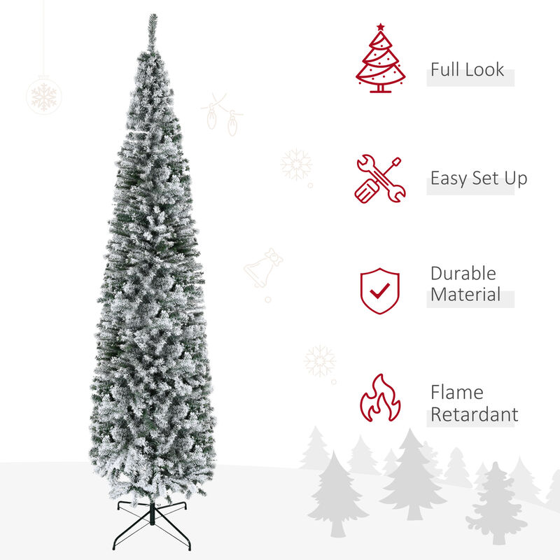 9' Artificial Snow Flocked Christmas Holiday Pencil Tree Winter Xmas Decoration