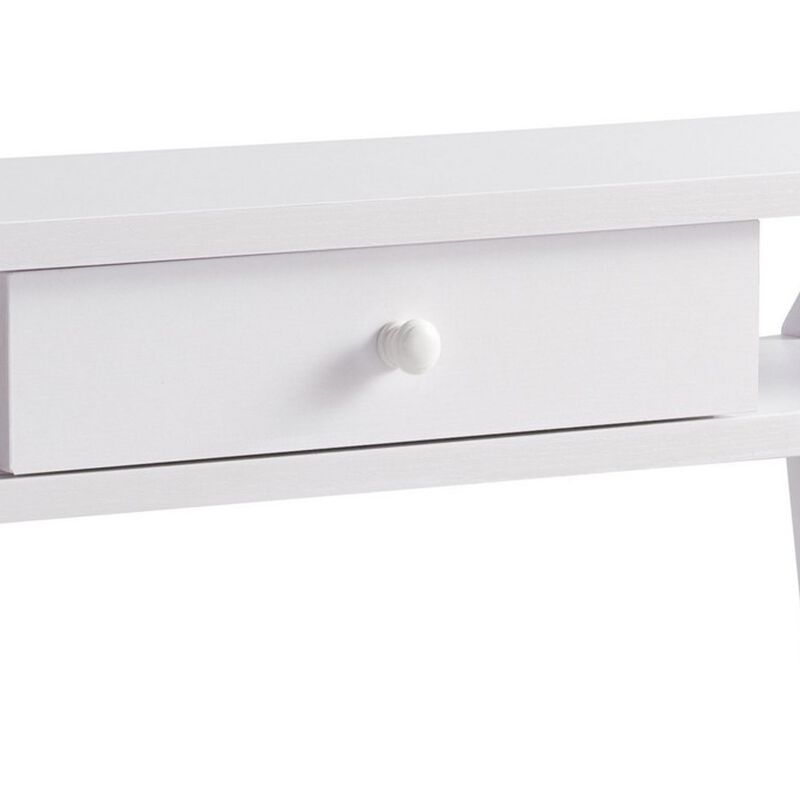 Dax 47 Inch Modern Console Table with Drawer and Mini Shelves, Wood, White-Benzara