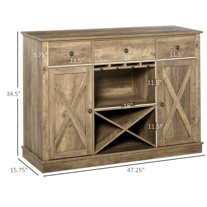 Rustic Oak Storage: Farmhouse Buffet with Wine Rack and Drawers
