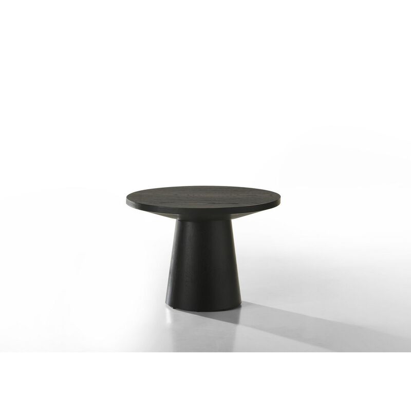 Benjara Yuvi 22 Inch Side End Table, Round Top, Pedestal Base, Ebony Black Finish