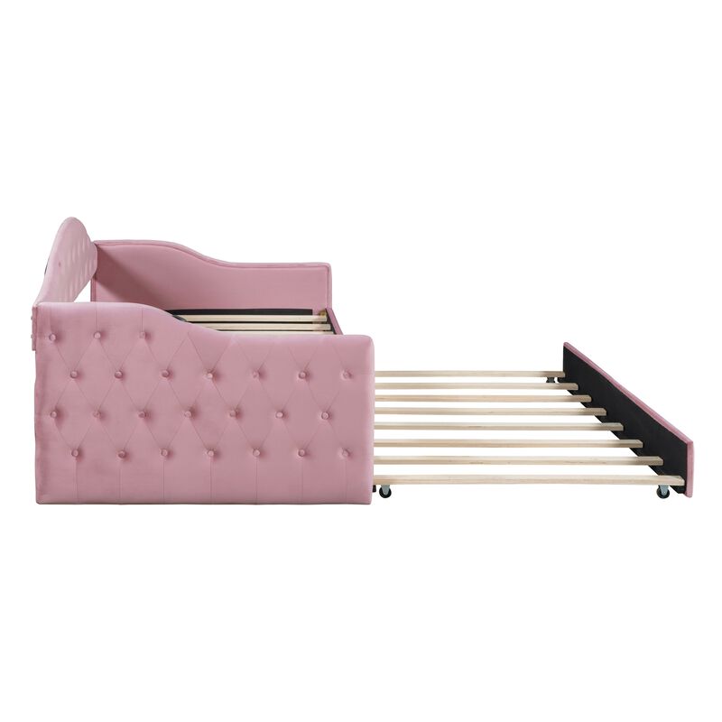 Merax Velvet  Sofa Bed Daybed with Trundle