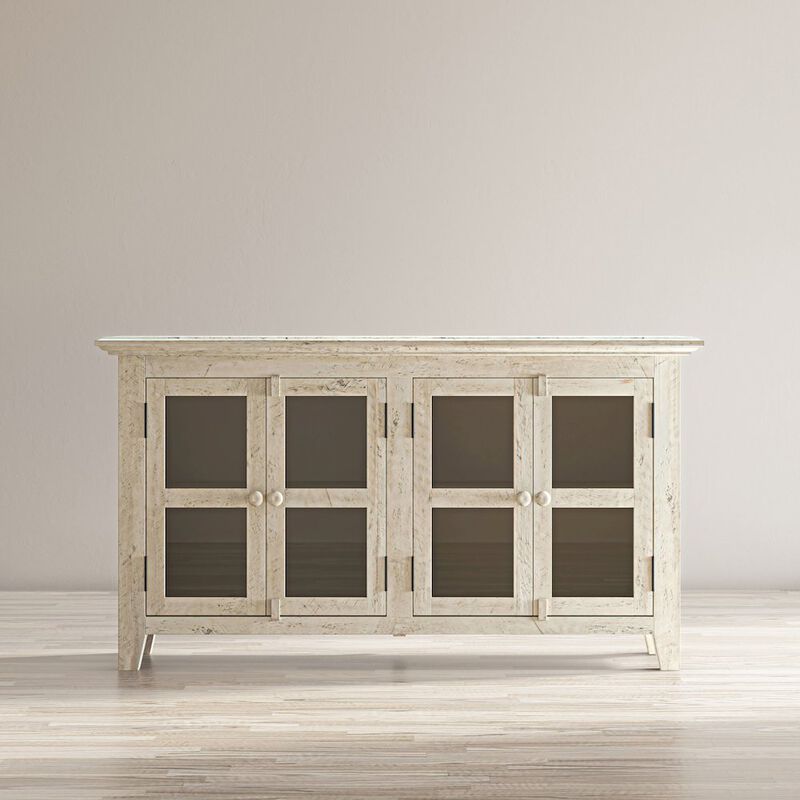 Rustic Shores 54" Coastal Distressed Acacia Four-Door Credenza Cabinet