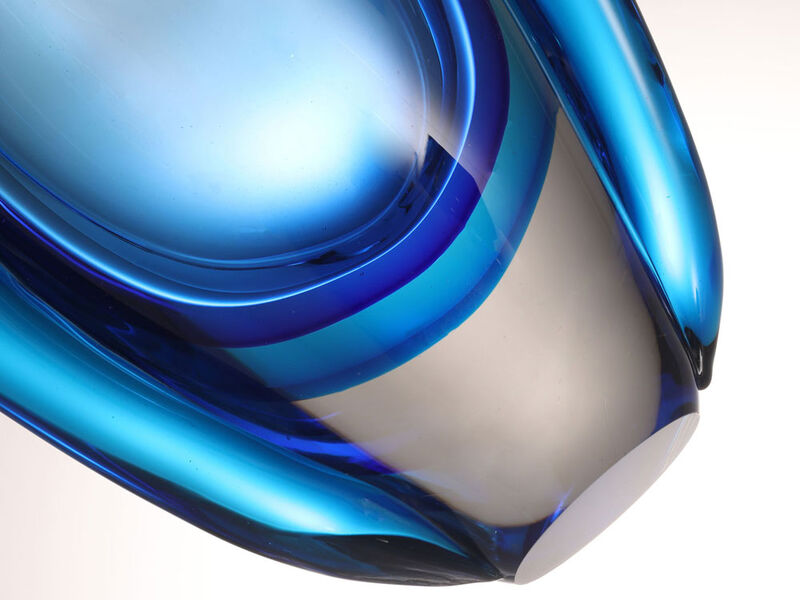 Hand Blown Sommerso Oval Art Glass Vase