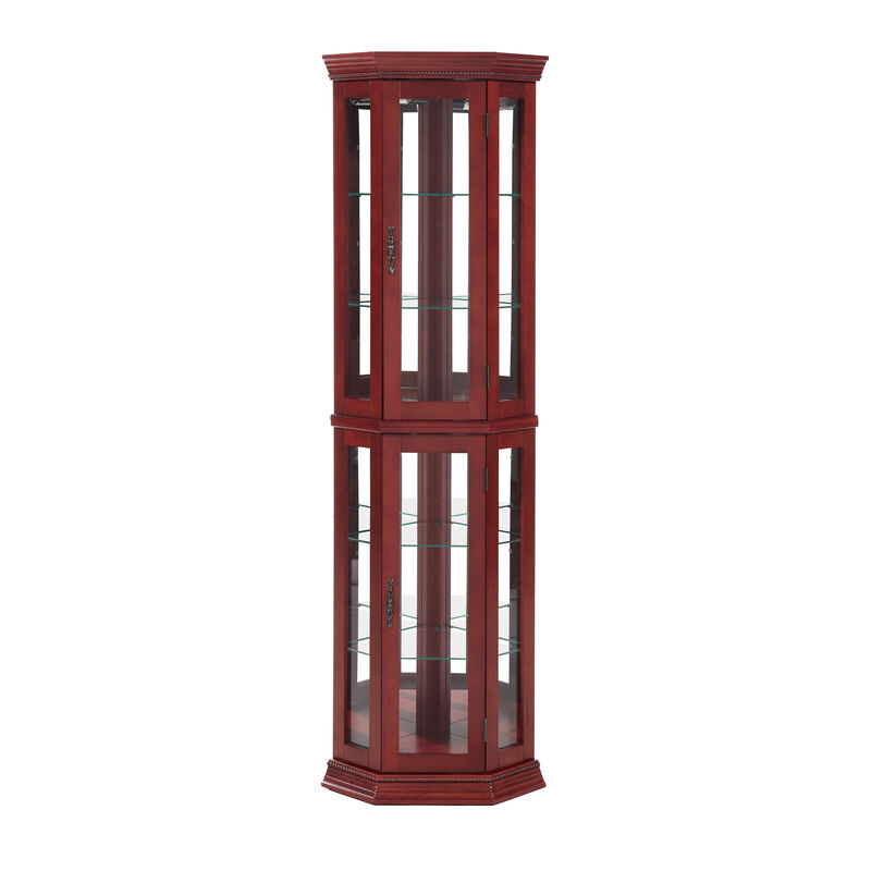 Corner Curio Cabinet Lighted Corner Display with Adjustable Glass Shelves and Mirrored Back