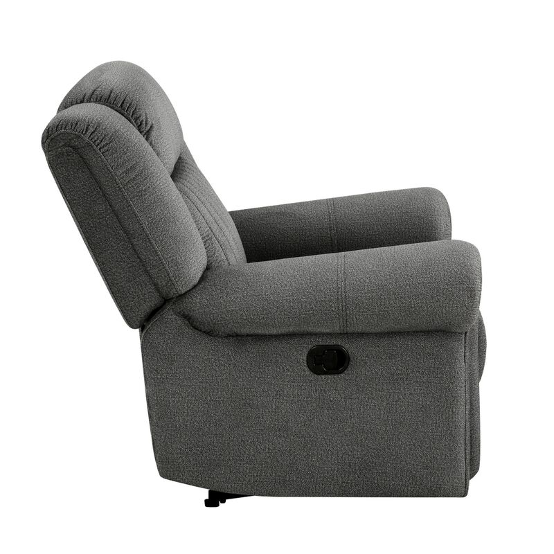Ben 38 Inch Manual Recliner Chair, Gray Microfiber, Plush Foam, Solid Wood - Benzara