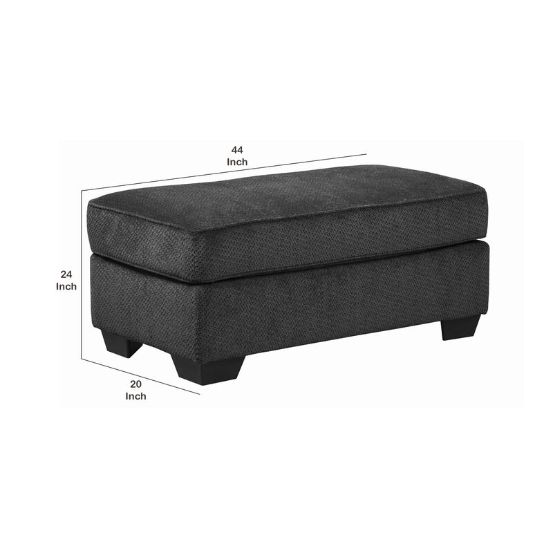 Rectangular Textured Fabric Upholstered Ottoman, Charcoal Gray-Benzara