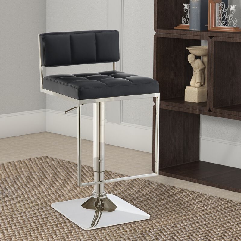 Adjustable Contemporary Metal Bar Stool, Black & Silver-Benzara