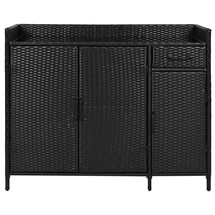 Merax Wicker Outdoor Storage Cabinet with Tempered Glass
