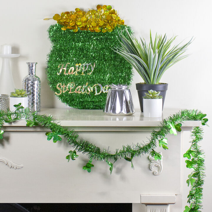 25' x 2" Green Tinsel Irish Shamrock Artificial St. Patrick's Day Garland - Unlit