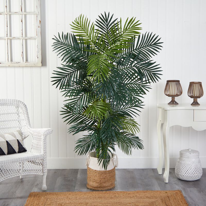 Hivvago 6.5 Feet Golden Cane Artificial Palm Tree in Handmade Natural Jute and Cotton Planter