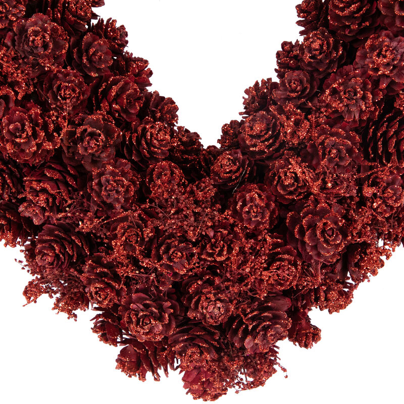 Pine Cone Rose Valentine's Day Wooden Heart Wreath - 14" - Red
