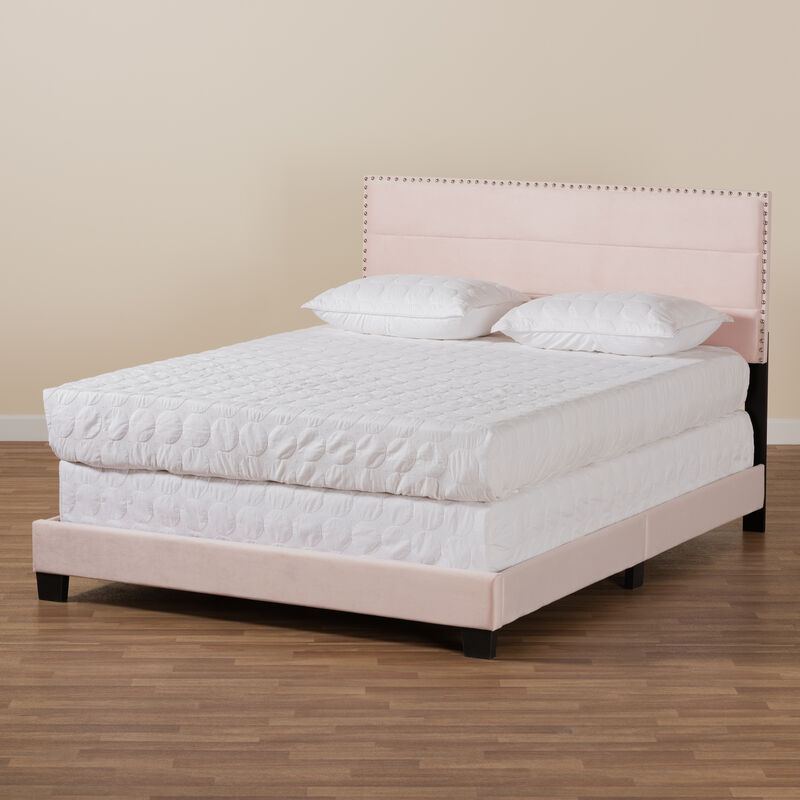Baxton Studio Tamira Glam Light Pink Velvet Fabric Upholstered Queen Size Panel Bed