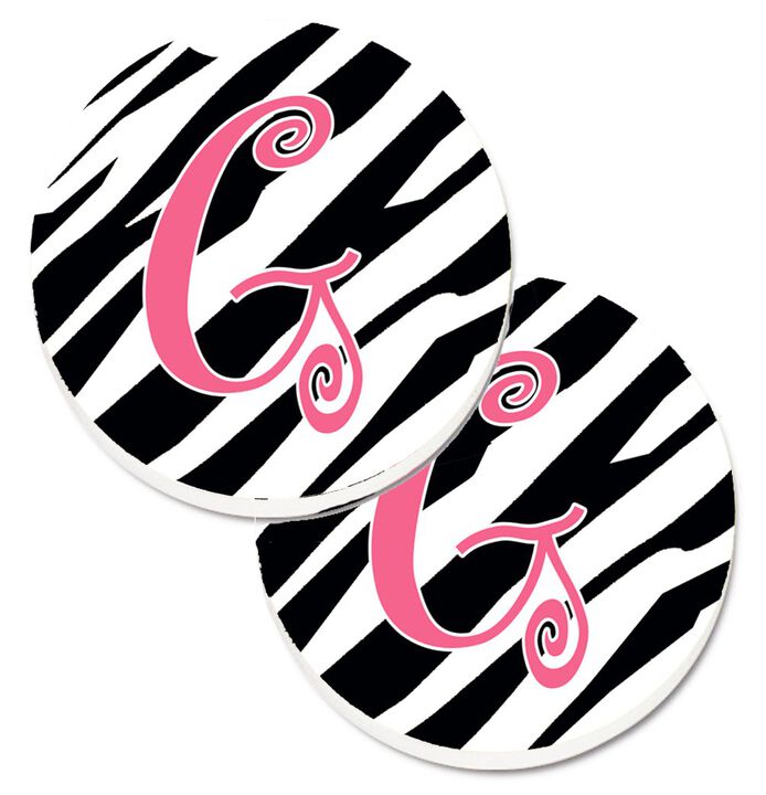Caroline's Treasures Monogram Initial G Zebra Stripe & Pink Set of 2 Cup Holder Car Coasters CJ1037-GCARC, 2.56, Multicolor