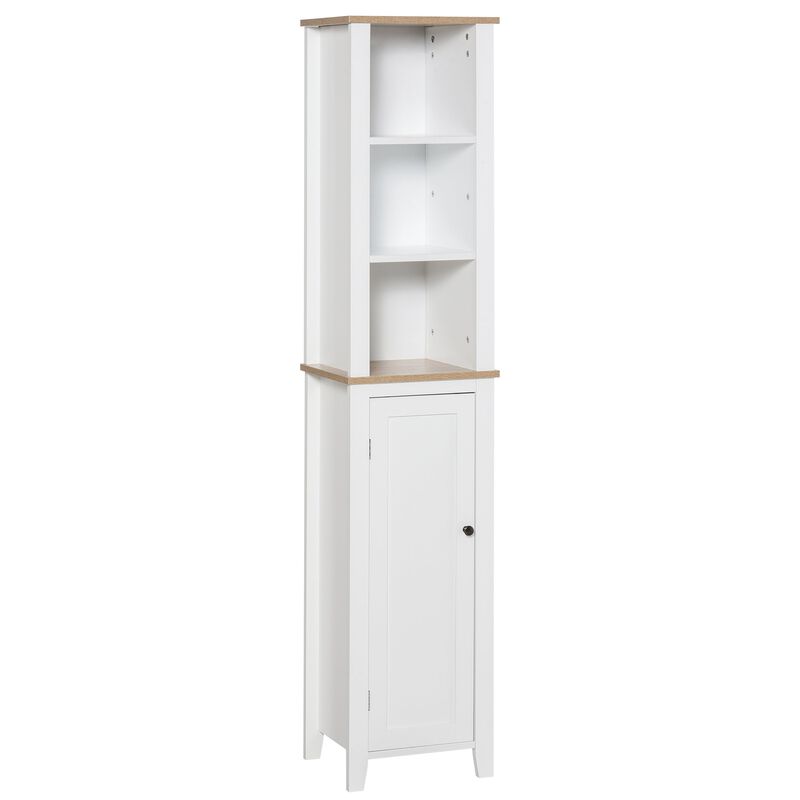 White Bathroom Organizer: Tall 3-Tier Linen Tower Cabinet