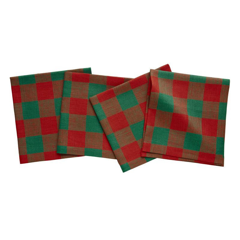 Solino Home 100% Pure Linen Buffalo Check Dinner Napkins 20 x 20 Inch Set of 4