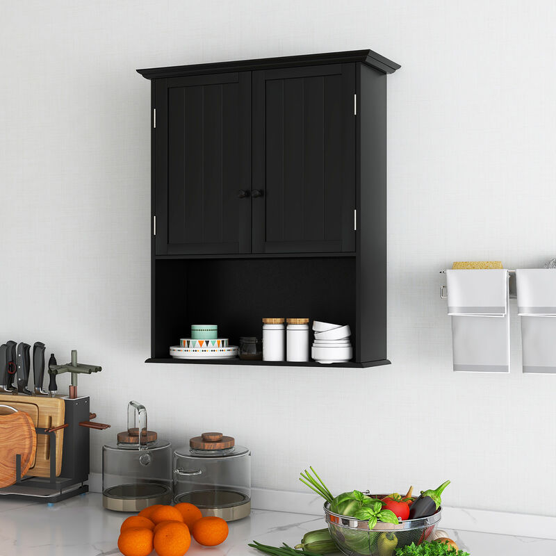 Costway Wall Mount Bathroom Cabinet Wooden Medicine Cabinet Storage Organizer Espresso