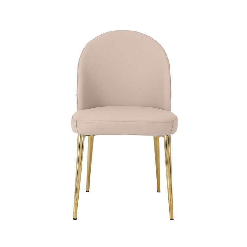 Era 24 Inch Dining Chair Set of 2, Curved Back, Beige Faux Leather, Gold - Benzara