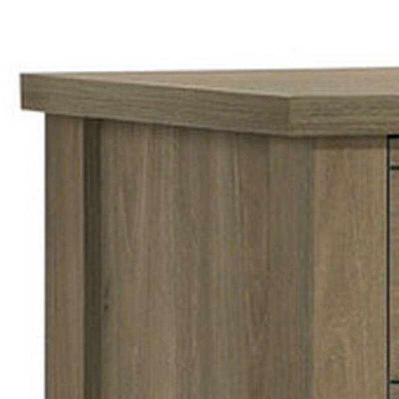 51 Inch Wood Dresser with 6 Drawers and Black Handles, Straight Legs, Gray - Benzara