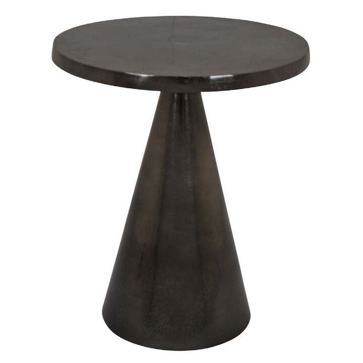 Riot 19 Inch Plant Stand Table, Round Top, Triangle Pedestal, Metal, Black - Benzara