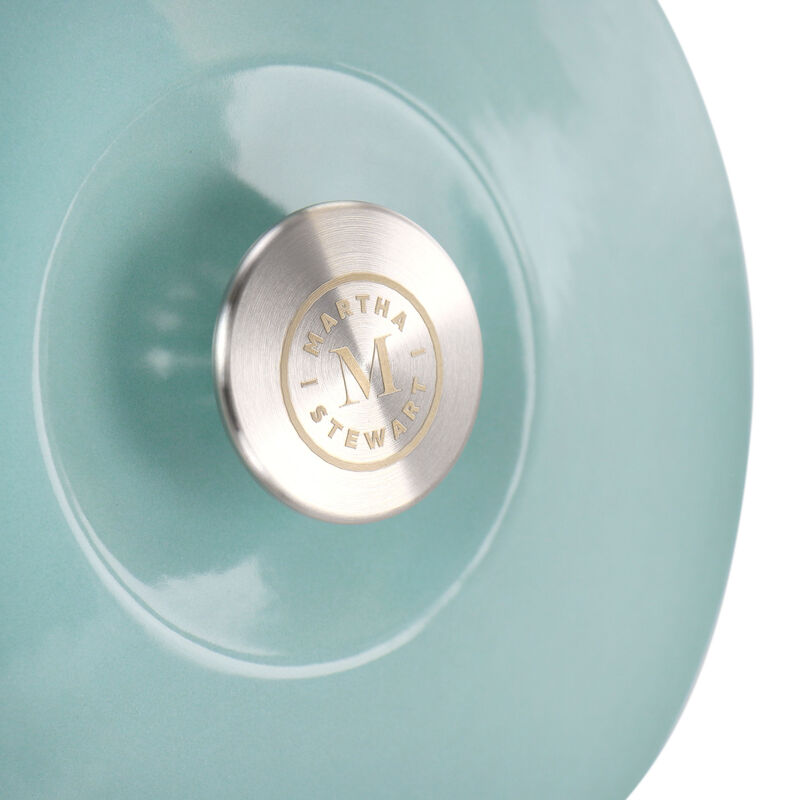 Martha Stewart Enameled Cast Iron 3 Quart  Embossed Stripe Dutch Oven with Lid in Turquoise