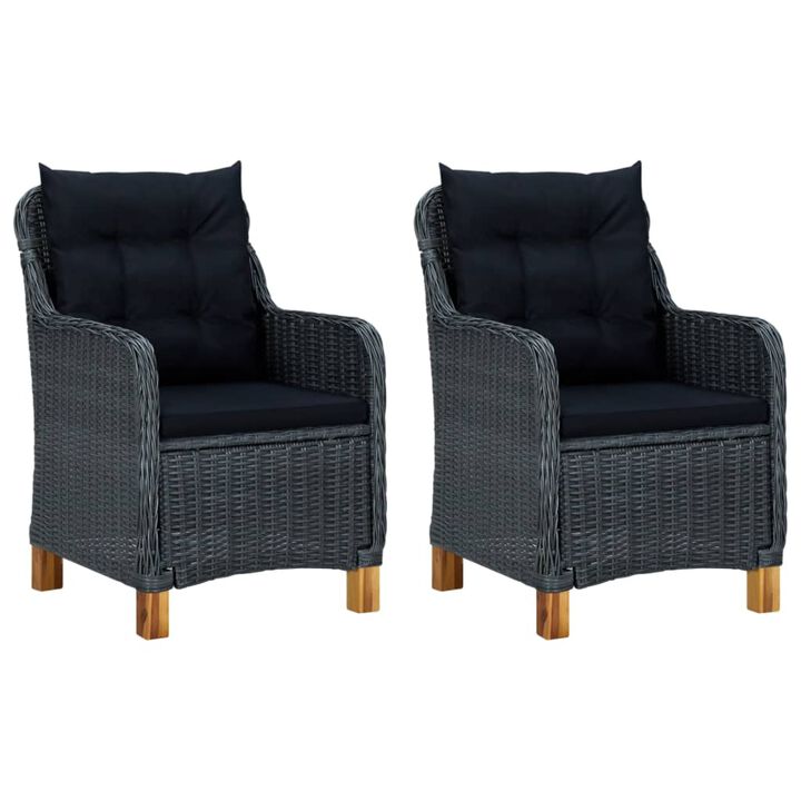 vidaXL Garden Chairs with Cushions 2 pcs Poly Rattan Dark Gray