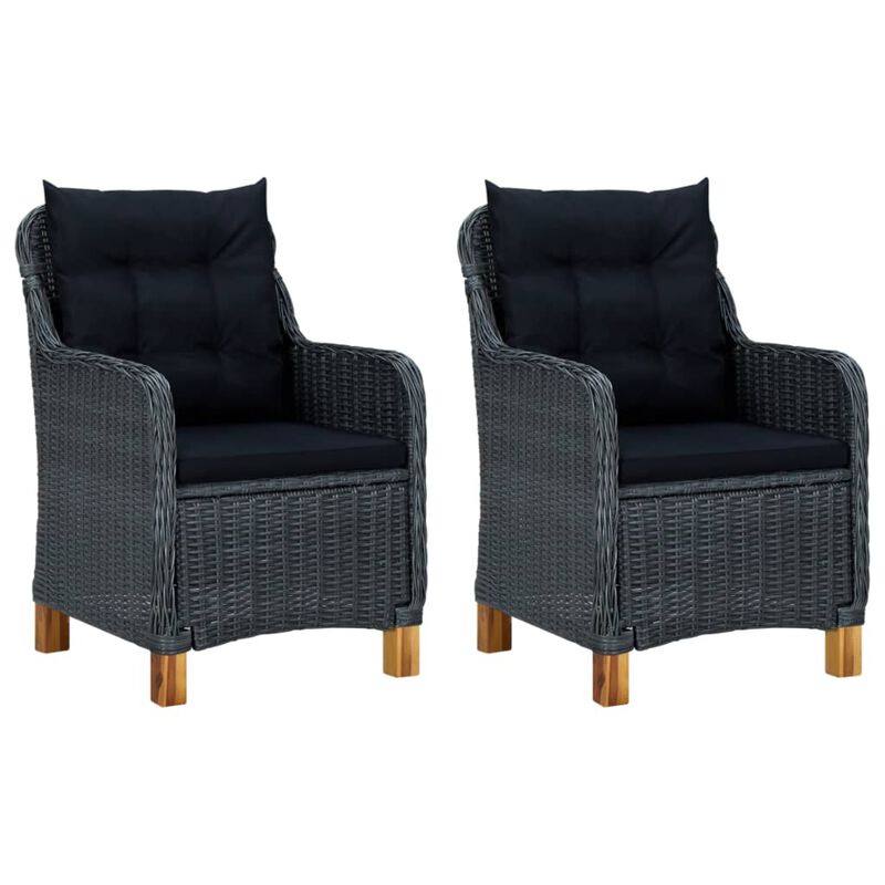 vidaXL Garden Chairs with Cushions 2 pcs Poly Rattan Dark Gray