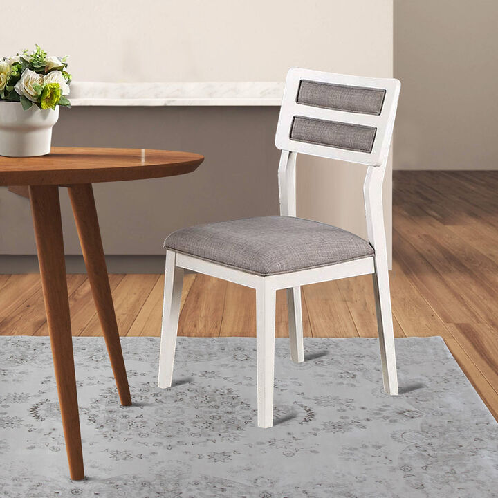 Kya 21 Inch 2 Tone Dining Chair, Ladder Back, Gray Seat, Set of 2, White-Benzara