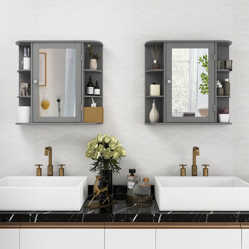 Costway Multipurpose Mount Wall Surface Bathroom Storage Cabinet Mirror White