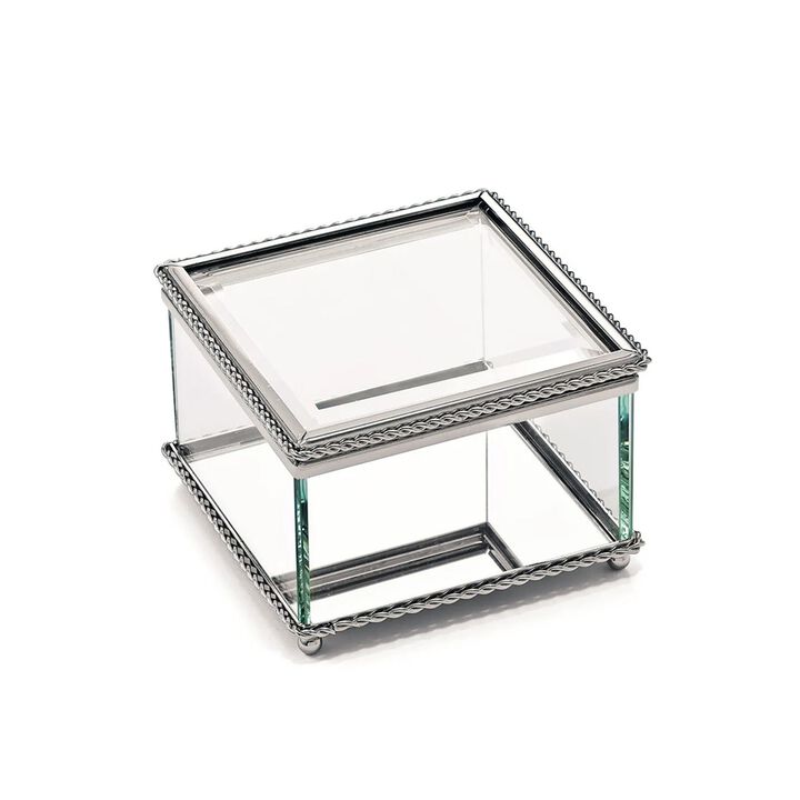 3.75" Square Glass Box with Hinged Lid