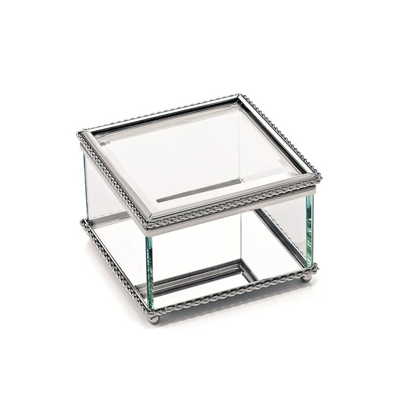 3.75" Square Glass Box with Hinged Lid