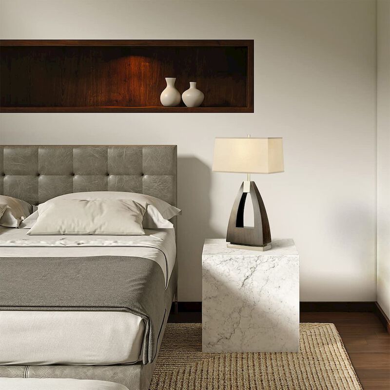 NOVA OF CALIFORNIA Trina Table Lamp - 30, Pecan Wood, Brushed Nickel, 3-way Rotary Switch