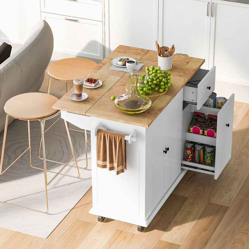 Streamdale Rolling Kitchen Island Cart with Drop Leaf & Storage