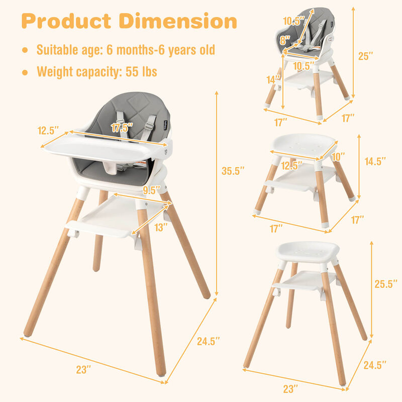 6-in-1 Baby High Chair with Removable Dishwasher and Safe Tray