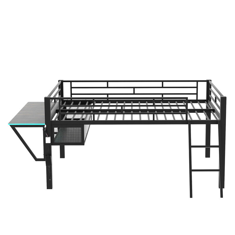 Merax Gaming Mid Loft Bed with Desk