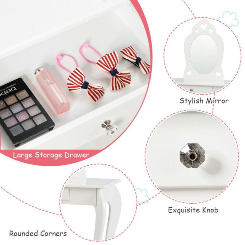 Hivvago Kids Princess Makeup Dressing Play Table Set with Mirror