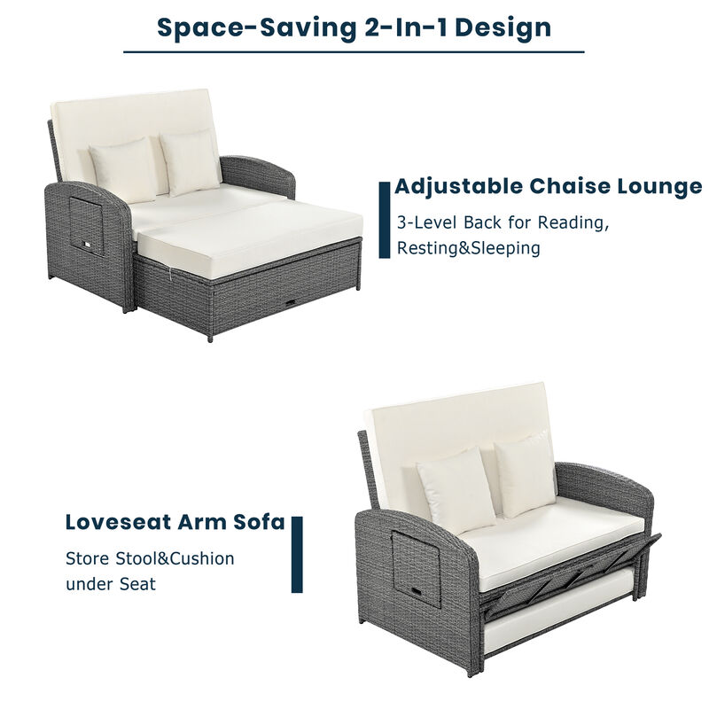 Merax Casual PE Wicker Rattan Double Chaise Lounge Daybed