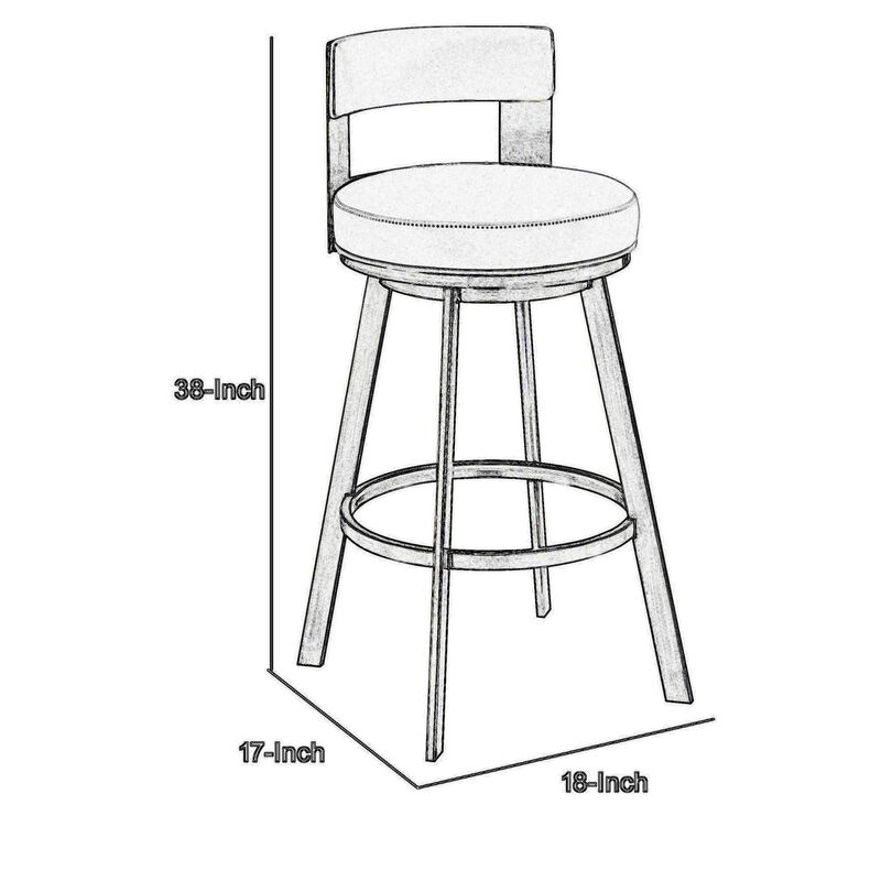Nova 30 Inch Swivel Barstool, Panel Back, Steel Frame, White Faux Leather-Benzara