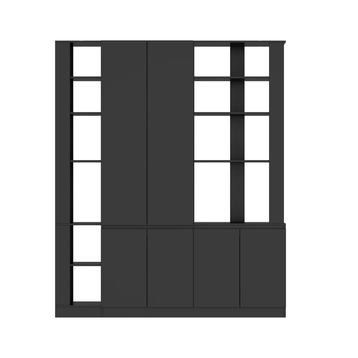 FUFU&GAGA Modern Bookcase with Open Shelves and Cabinets (59.1" W x 11.6" D x 70.9" H),Black