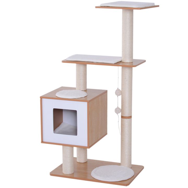 Modern Cat Playground: Oak & White Tree with Scratching Posts