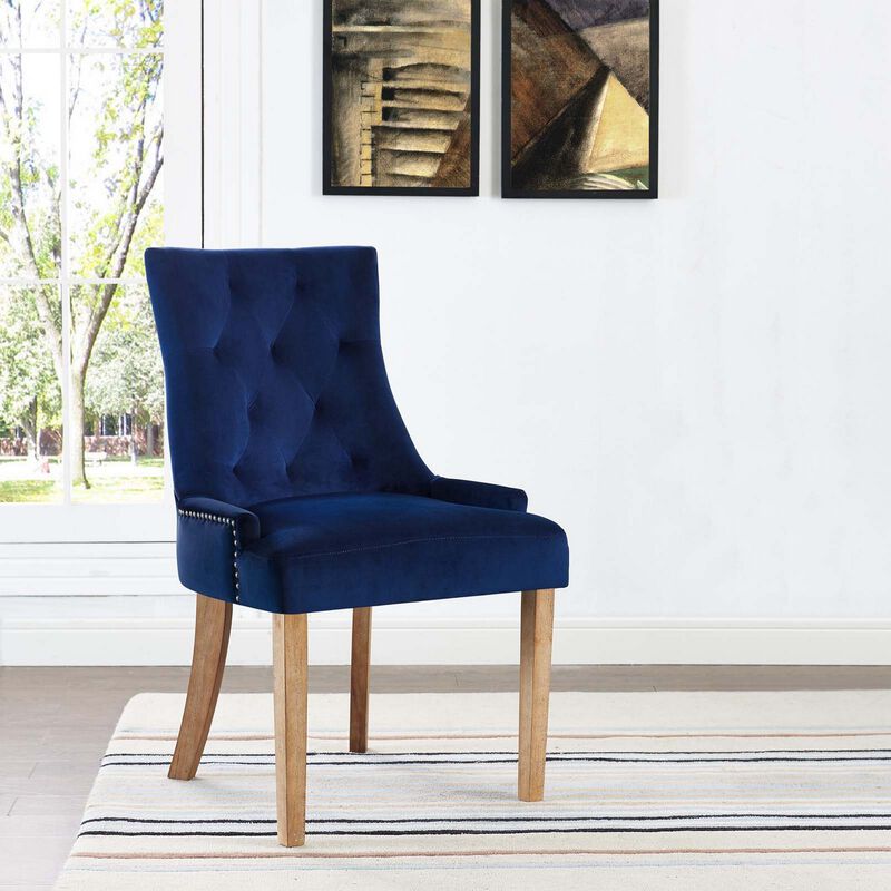 Pose Upholstered Fabric Dining Chair In Navy Blue-Benzara