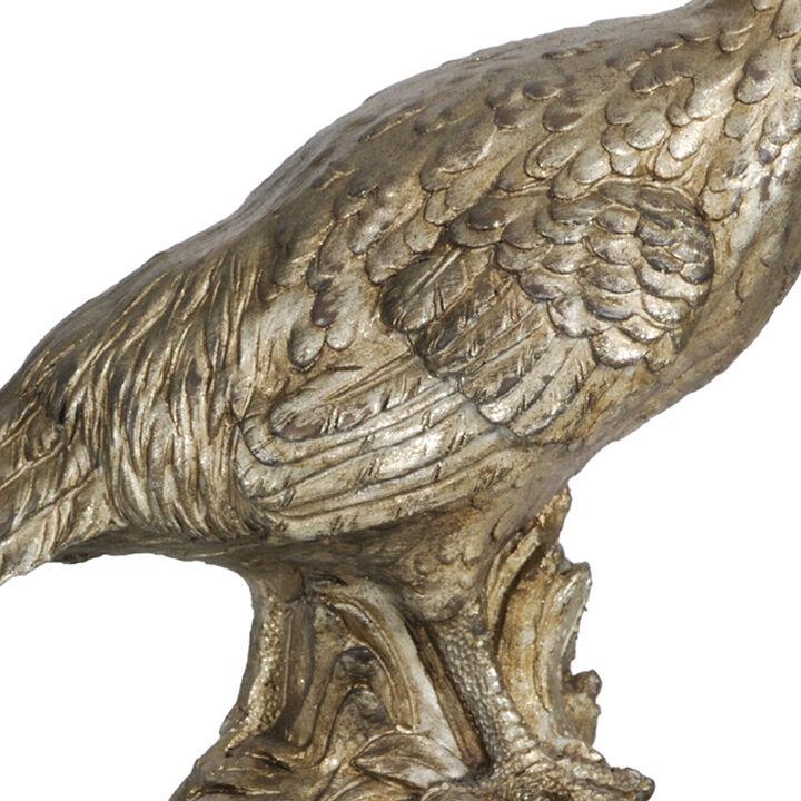 20 Inch Bird Sculpture Decor, Perched Pheasant, Antique Gold Resin-Benzara