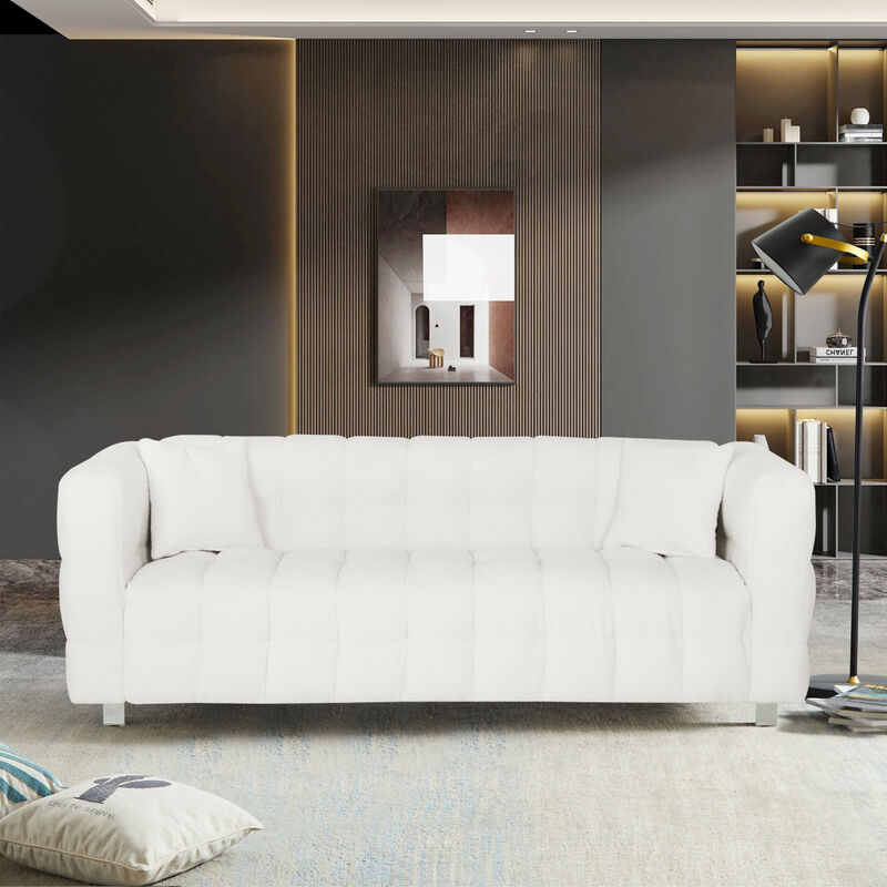 Beige Plush Sofa with Throw Pillows & Hardware Support