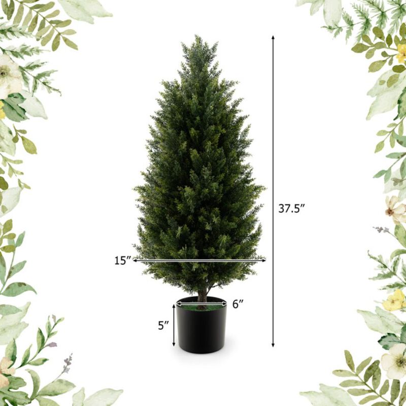 Hivvago 3 Feet Artificial Topiary Cedar Tree with Cement Plastic Pot and Faux Moss-Green